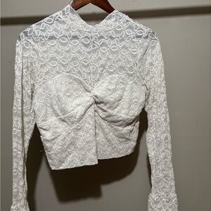 Chic White Lace Knot Front Blouse